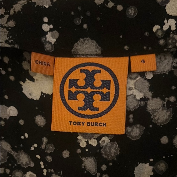 Tory Burch 100% Silk Black & White Splatter Top Size 4 - Picture 2 of 7